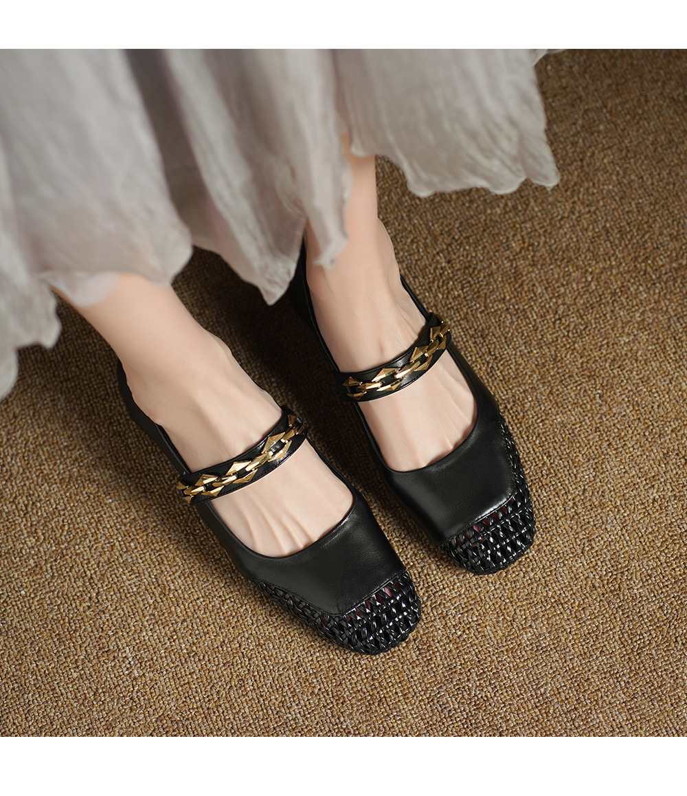 Sandal nữ gót thấp mũi hở quai ngang đế xuồng cỡ lớn 33–43 — đen chi tiết 6