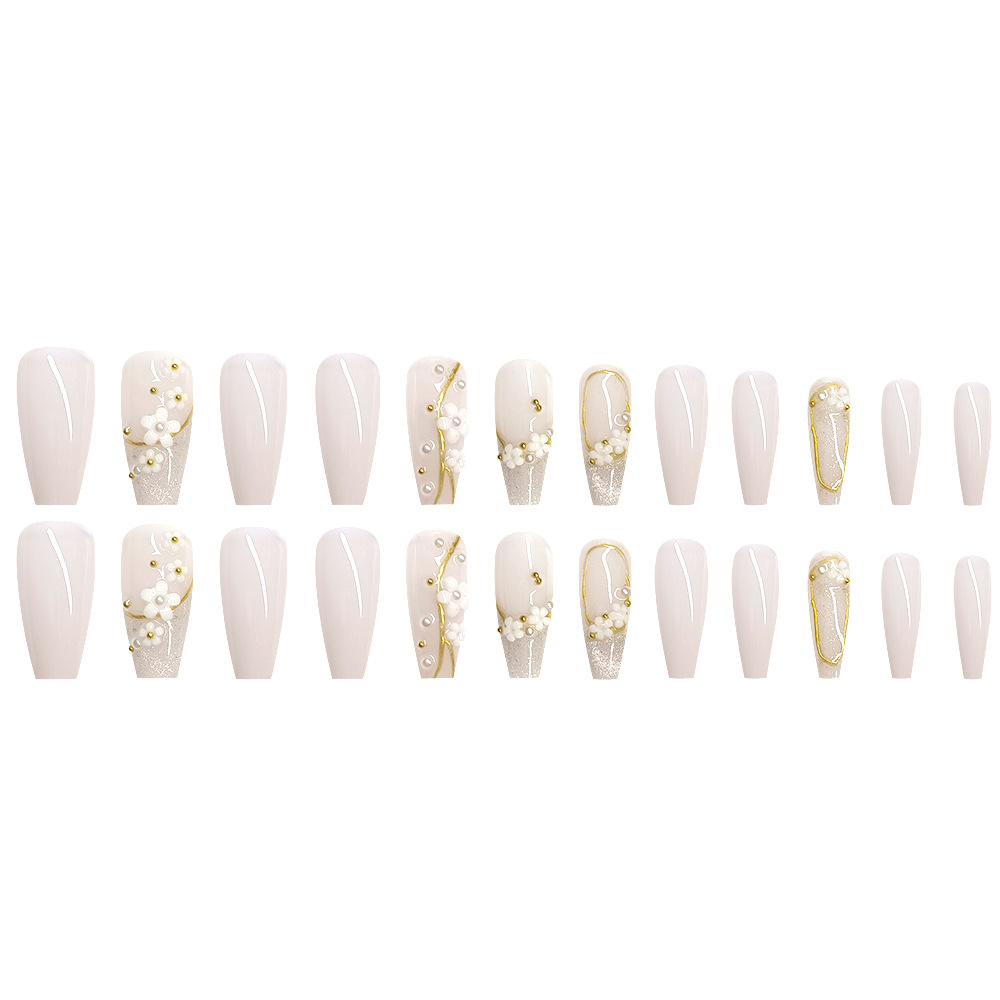 24 piezas de terapia de luz de flores de cerezo de manicura de perlas de diamante de alto rendimiento parche de uñas falsas hechas a mano para usar uñas de ojo de gato