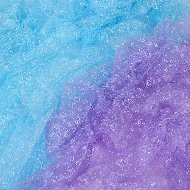 幻彩爱心撒粉网布涤纶平布印金网纱玩具童装表演服娃衣洛丽塔装饰