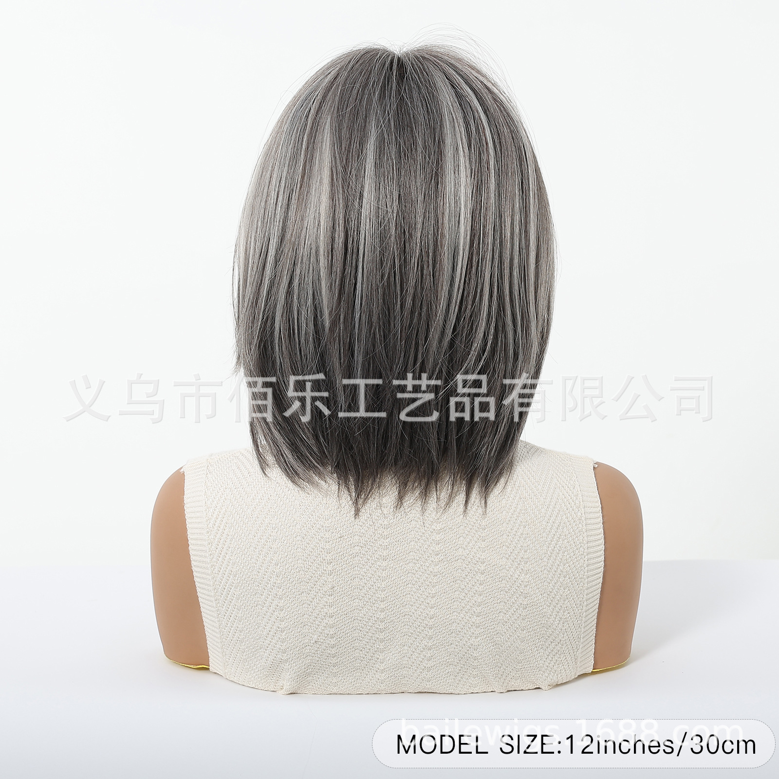 Peluca gris marrón nueva Qi flequillo scratching wigs pelo corto liso cabeza Bobo fabricante transfronterizo spot al por mayor
