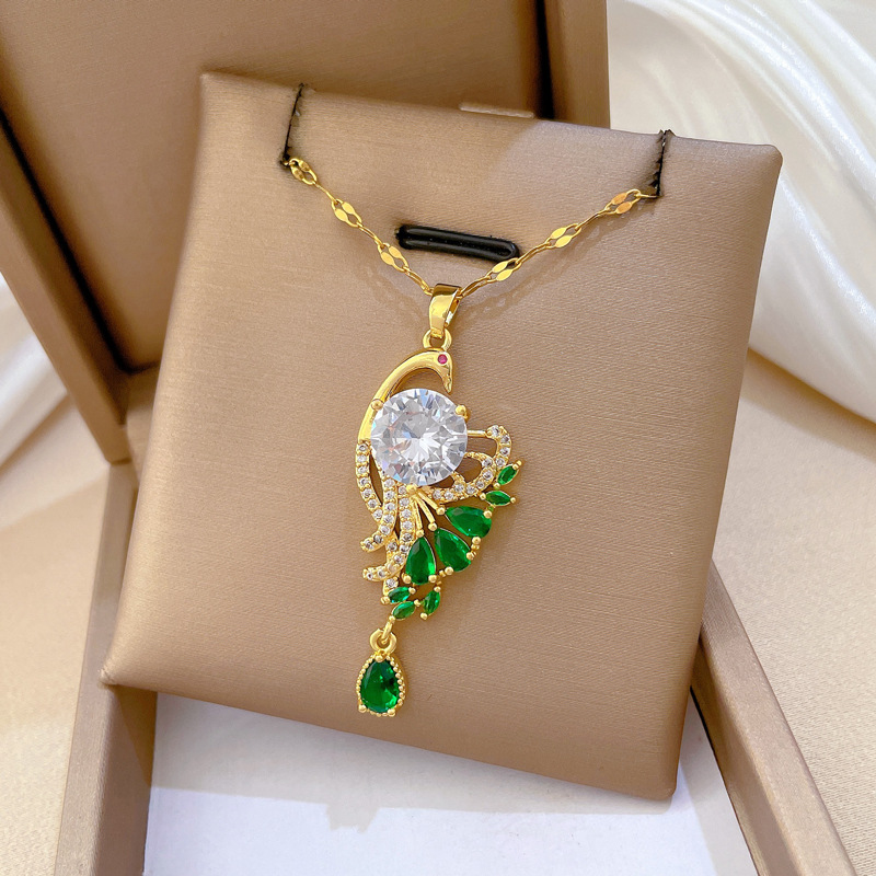 【钛钢】轻奢微镶真金孔雀开屏项链女新款锁骨链轻奢小众设计感详情5