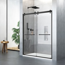 跨境北美双滑动半无框淋浴门 不锈钢干湿分离钢化玻璃隔断淋浴房