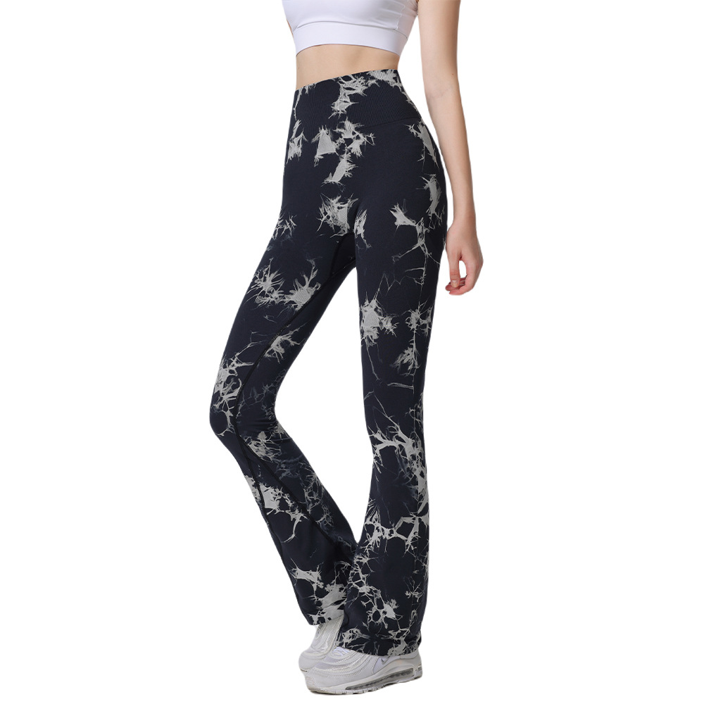 Nuevo en stock pantalones acampanados de deriva teñidos con lazo de punto sin costuras pantalones de fitness de levantamiento de cadera pantalones de yoga de alta elasticidad de secado rápido