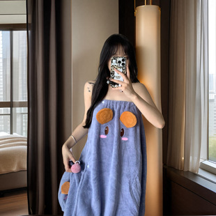 Wearable and Wrapable Coral Velvet Bath Towel, Adult Wrap, Quick-Drying Women's Dry Hair Cap, Water-Absorbent, Cute Cartoon Swimming Thick Bath Skirt