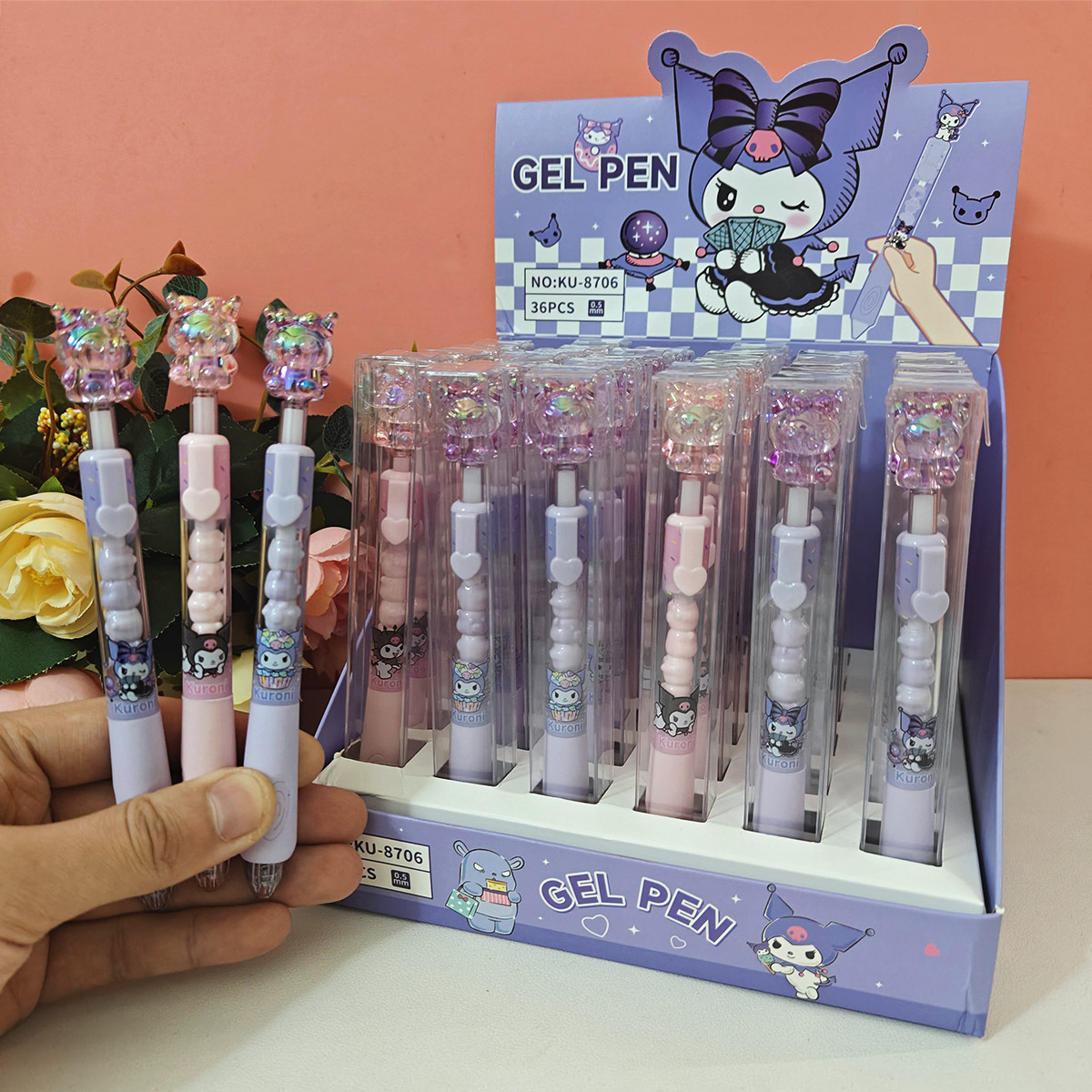 创意水晶公仔按动中性笔库洛米卡通学生正姿刷题笔签字黑速干顺滑