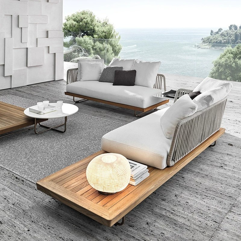Outdoor rattan leisure sofa for living room, courtyard, garden, open-air balcony, terrace, teak sofa chair furniture