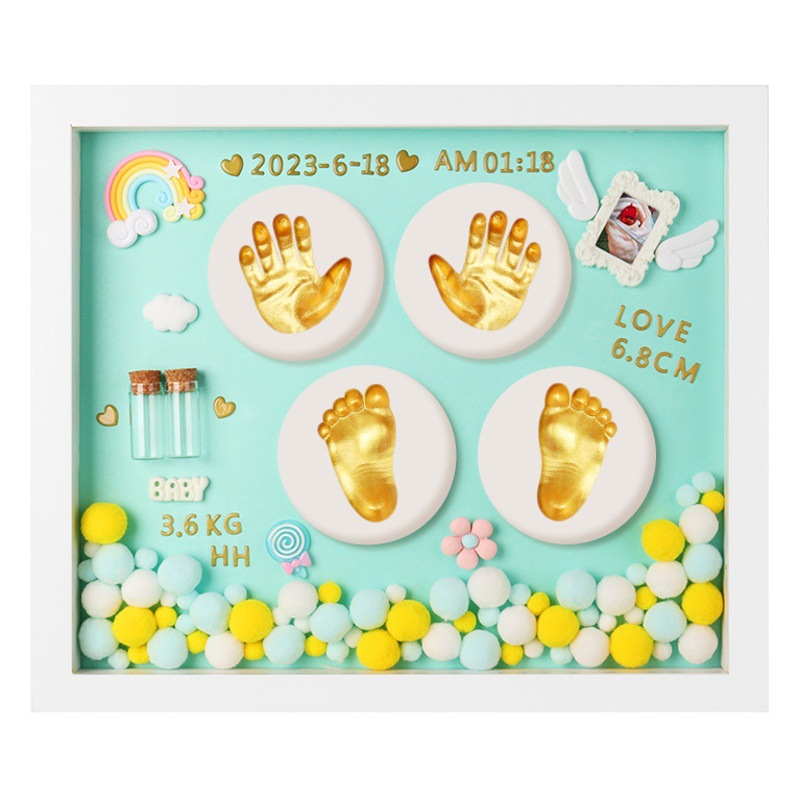 Full Moon Commemorative Hand and Foot Prints Baby Hand Prints and Footprints Baby 100-Day Hand and Foot Prints Mud Photo Frame Newborn Lanugo Hair Gift