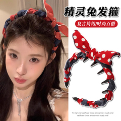 韓国スタイルのエルフウサギのヘアバンド女性用歯付き滑り止め高頭歯コームヘアバンドルレトロシンプルなリボンヘアピン帽子
