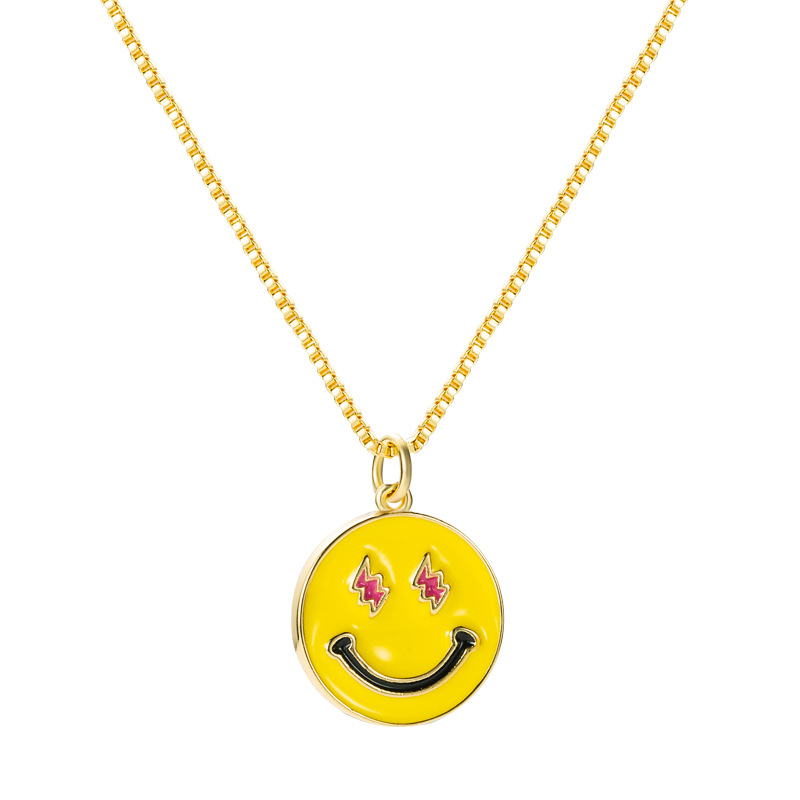 Korean Smiley Face Copper Drop Oil Pendant Necklace display picture 7