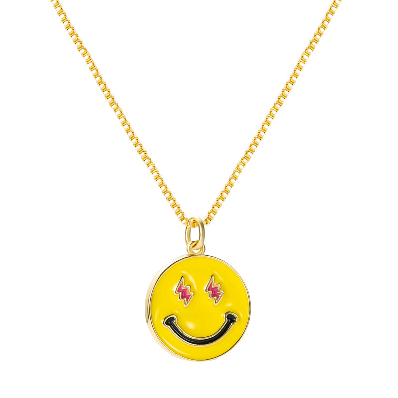 Korean smiley face copper drop oil pendant necklace