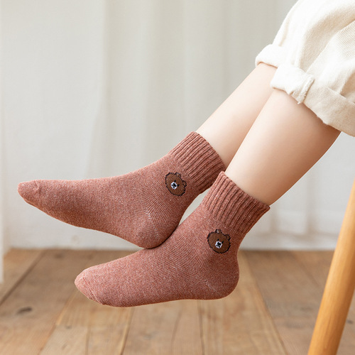 Children's socks Spring and Autumn Teddy Bear Mid-calf Socks Combed Cotton for Boys and Girls Cute Cartoon College Style Student Socks Wholesale