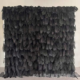 外贸布底黑色羽毛鸵鸟毛墙背景墙 婚庆户外陈美网红打卡装饰花墙
