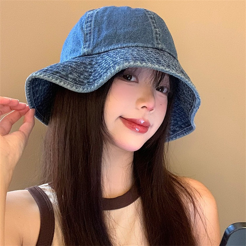 牛仔渔夫帽女春秋季日系大头围遮阳防晒盆帽百搭显脸小水桶帽子潮|undefined
