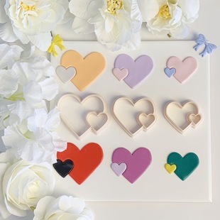 Cross-Border Geometric Heart-Shaped 3-Piece Set of Soft Pottery Molds Clay Heart Combination Earrings Grinding Tool Clay Cutter