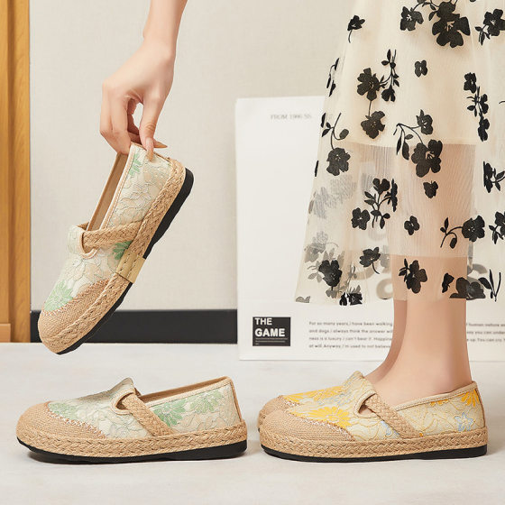 Shoes Women's All-match Spring New Ethnic Style Polyurethane Lightweight Mother Shoes Linen Old Beijing Cloth Shoes Casual Shoes