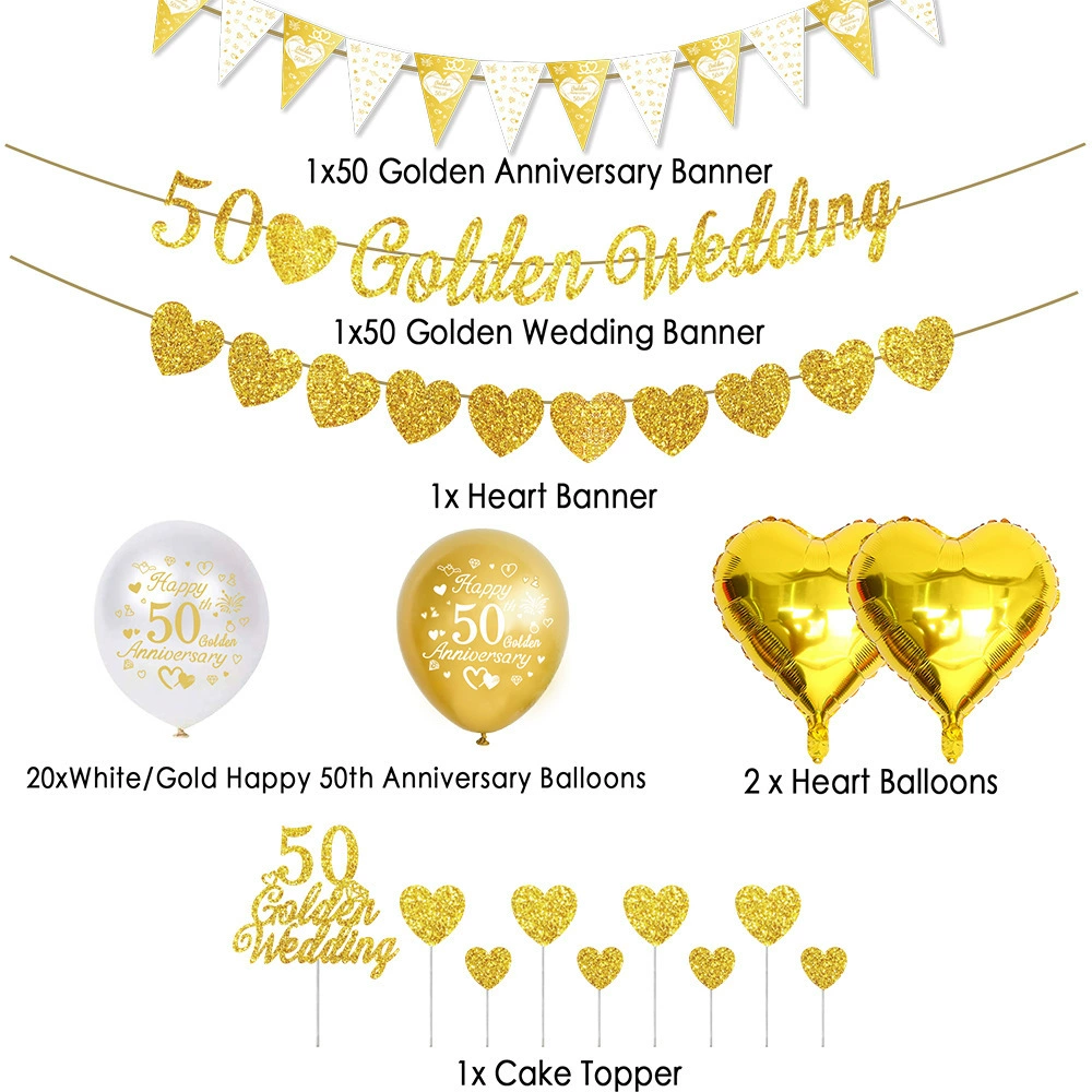 Трансграничная 50-я годовщина свадьбы вечеринка вытягивает флаг golden wedding баннер воздушный шар вымпел набор