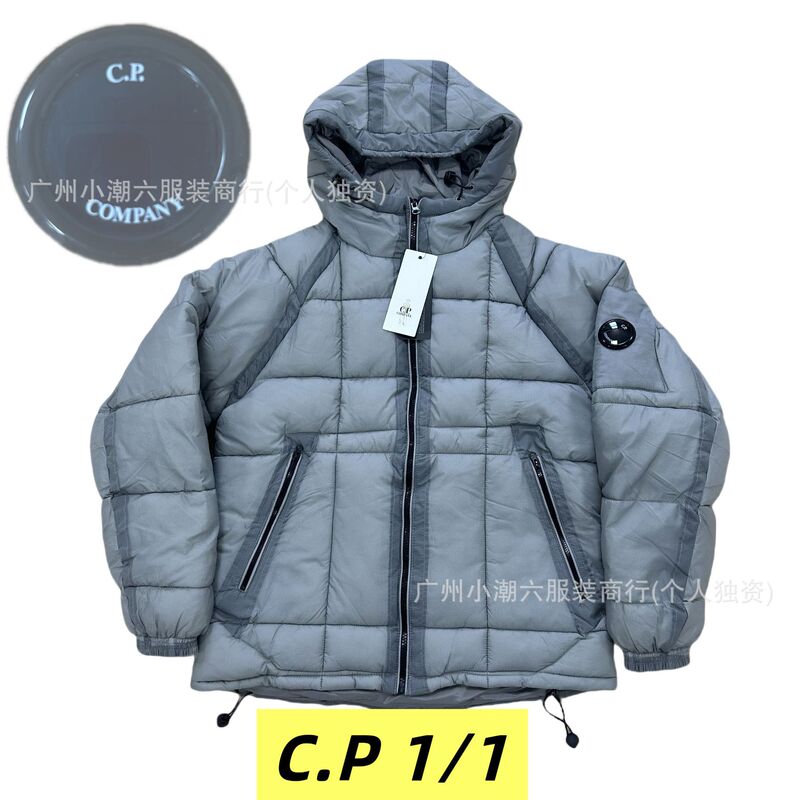 C.P冬季棉服男女镜片街头户外抗寒保暖COMPANY格子拼接连帽面包服|undefined