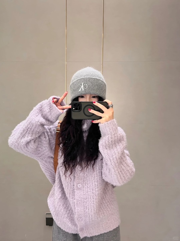 毛衣开衫外套女秋冬紫色高领软糯时尚感韩系内搭可外穿慵懒风针织|undefined