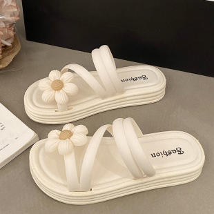 New Flower Sandals Women's Thick Sole Non-Slip New Summer Fairy Style Goes Out Two-Wear Slippers for Rome Casual