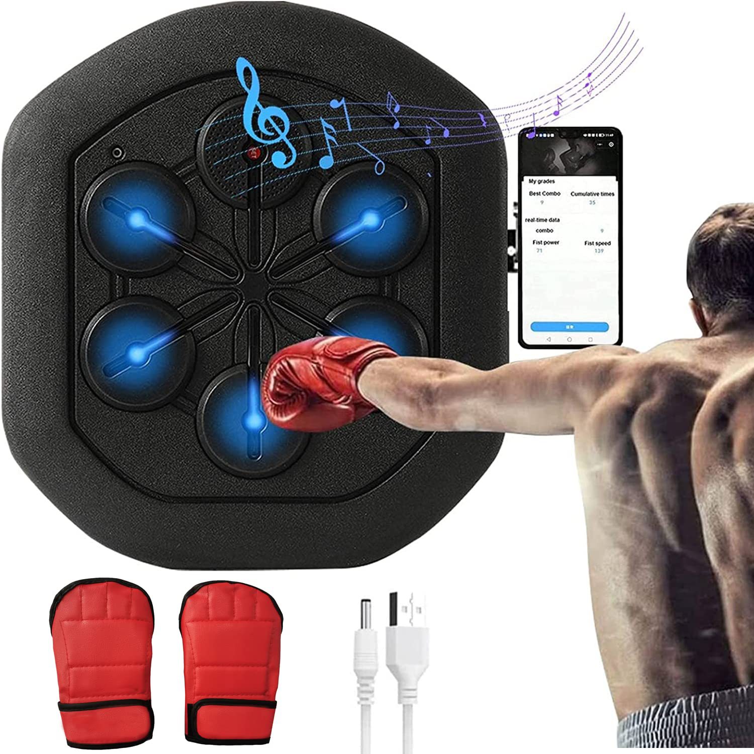 Máquina de boxeo de música inteligente equipo de entrenamiento práctica de boxeo vertical máquina de destino de pared niños adultos reacción objetivo de boxeo