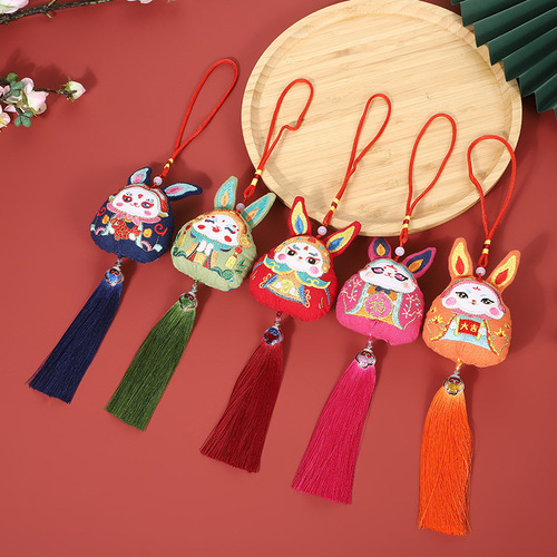 Rabbit Year Good Luck Mascot Cute Cartoon Scented Sachet Blessing Gift Pendant Embroidery Chinese Style Peking Opera Scented Sachet
