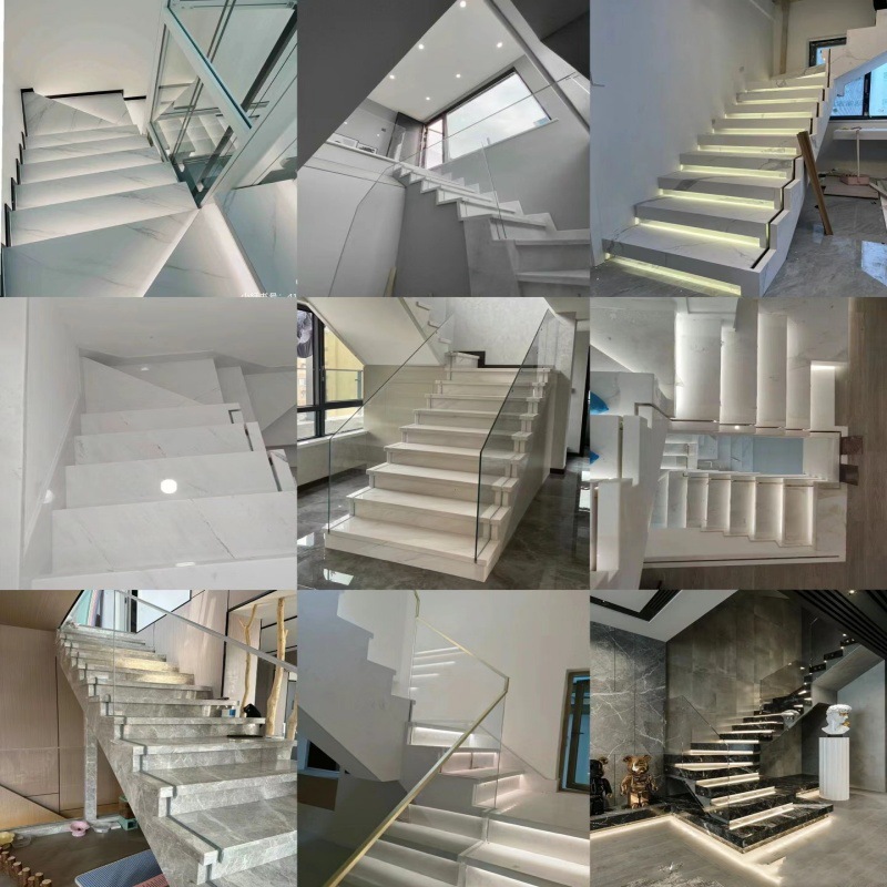 天然大理石楼梯踏步爵士白雅士白石材工厂现代简约别墅梯台面白色