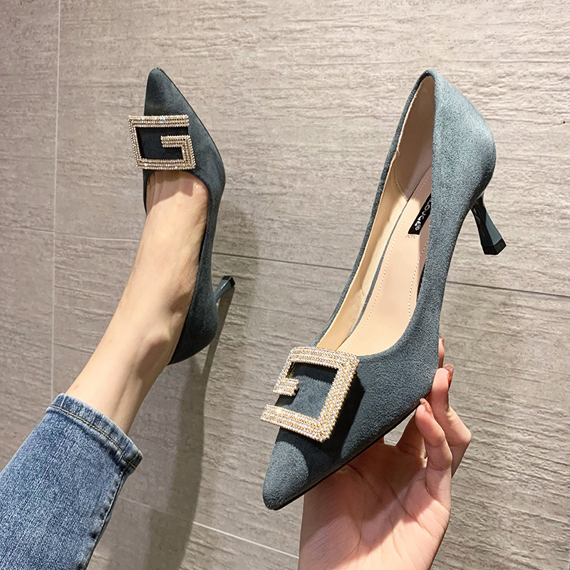 Einzelner Schuh Damen 2023 Neue hohe Schuhe spitz dünner Absatz Wasser Diamant Mesh Rot Vielseitig Französisch Mädchen Schwarz 5cm 7cm_voghion.com