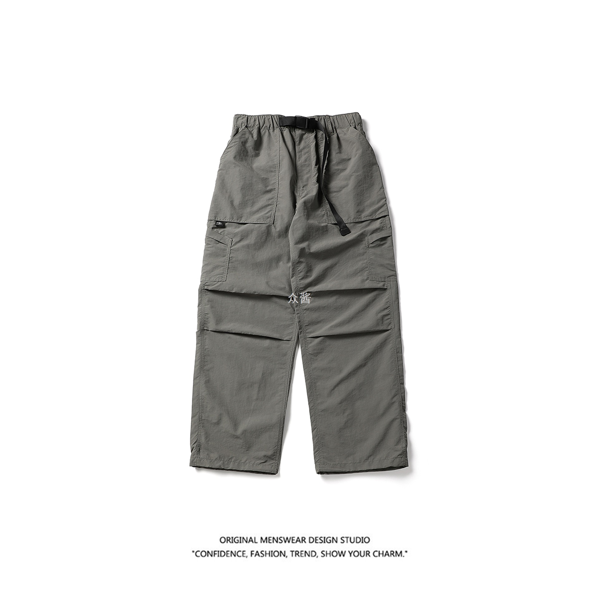 American Retro Pleated Cargo Paratrooper Pants Men's Outdoor Hiking Pants Loose Straight Casual Sports Trousers