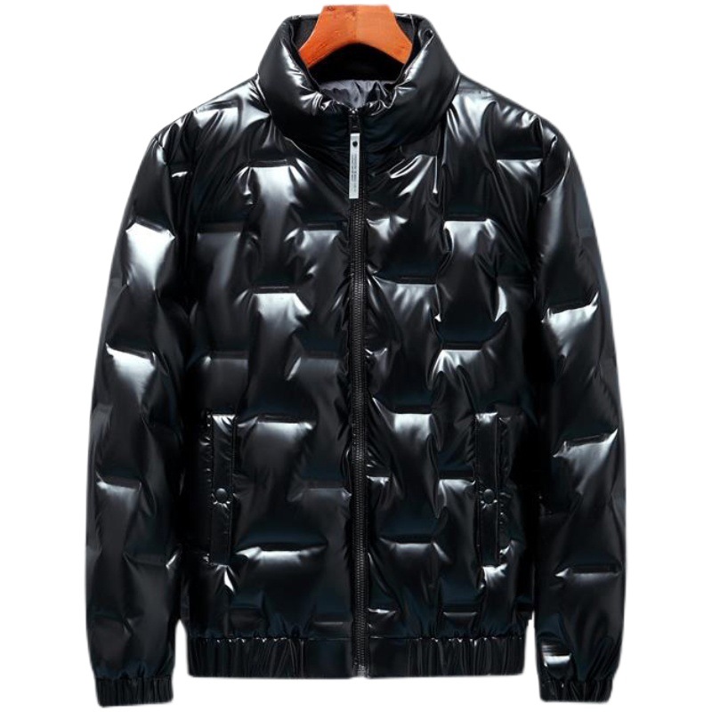 Venta fuera de temporada 2023, nueva chaqueta de plumón brillante y moderna para hombre, cuello alto, abrigo corto y ligero de invierno.