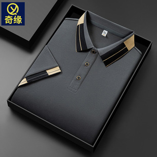 High-end Ice Silk Short-sleeved Polo Shirt Men's 2025 Summer New Fashion Casual Trendy Simple Lapp Collar T-shirt for Men