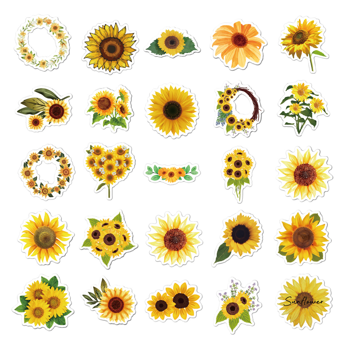 School Occasion Cute Sunflower Stickers 50 Sheets Notebook Water Cup Artistic Stickers
