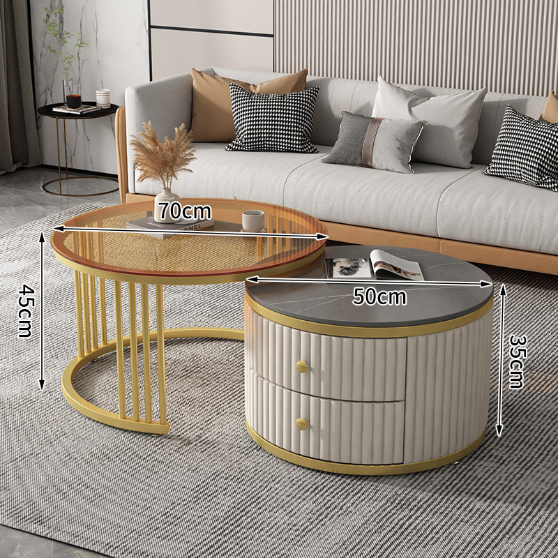 Mesa de café nórdica moderna simple apartamento pequeño Placa de roca mesa de café combinación redonda Luz de lujo sala de estar mesa de té en casa estilo crema