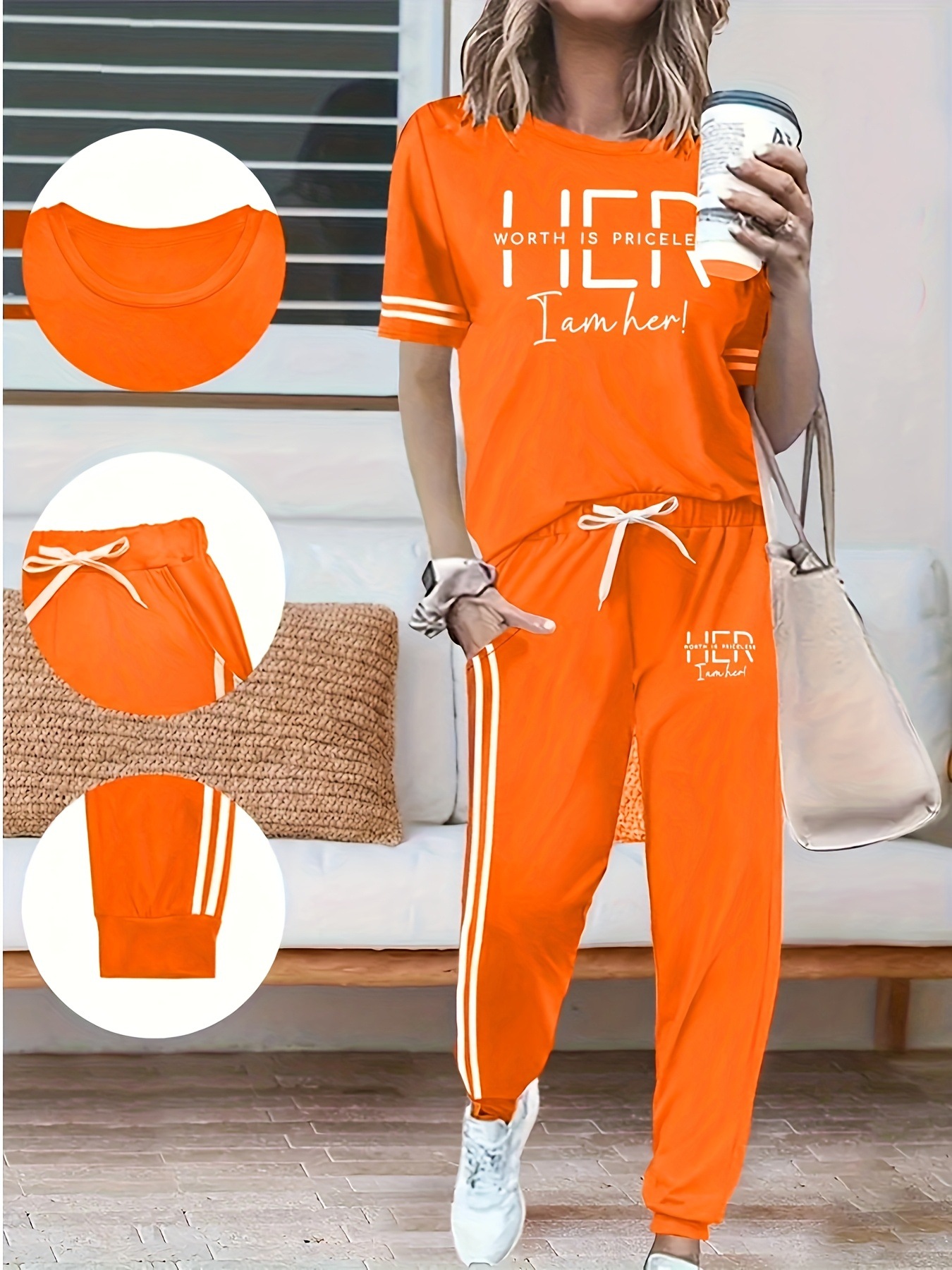 Women's Two Piece Pant Set Round Neck Short Sleeve Summer Outfit_voghion.com