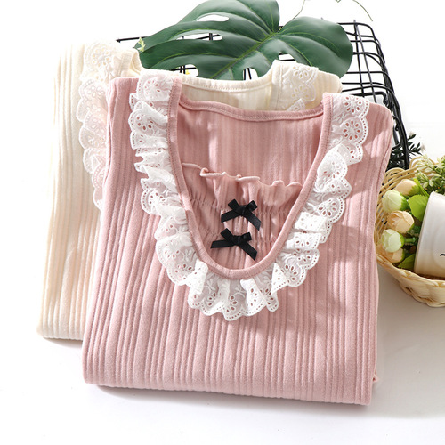 Women's new long-sleeved nightgown, home clothes similar to lace princess style girls' pajamas, cotton parent-child style air-conditioned clothes