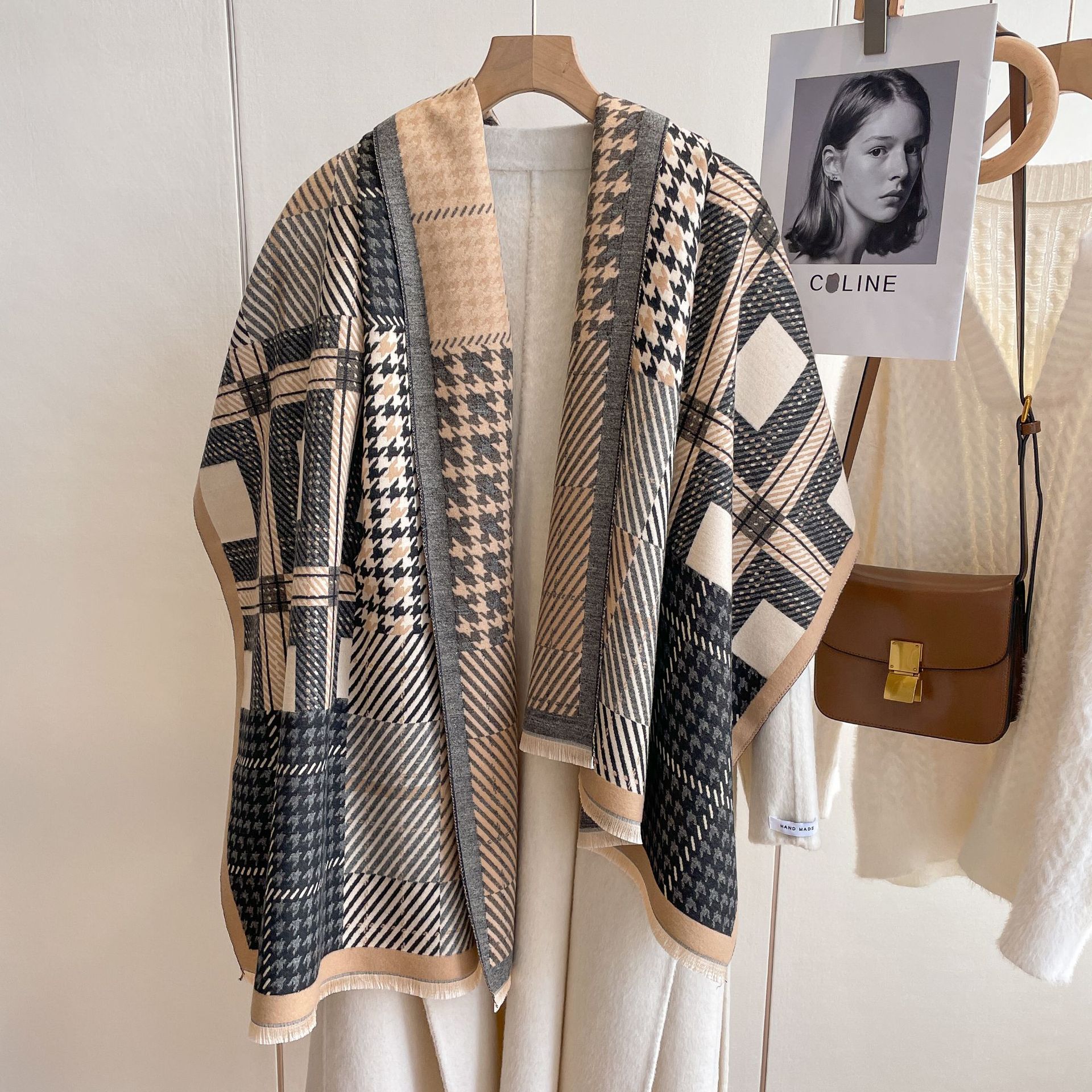 2023 nuevo estilo coreano moda Otoño e Invierno cálido bufanda larga engrosada bufanda decorativa Cachemira pata de gallo bufanda