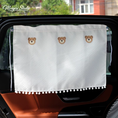 Car curtains — and heat-insulating car curtain - large-waffle-curtain-with-three-bears-suction-cup-style