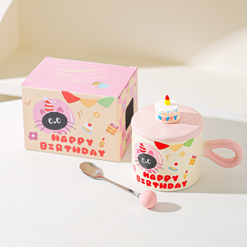 Caricatura encantadora gato cerámica taza de agua copas de alto valor caja de regalo regalo regalo de cumpleaños taza de desayuno