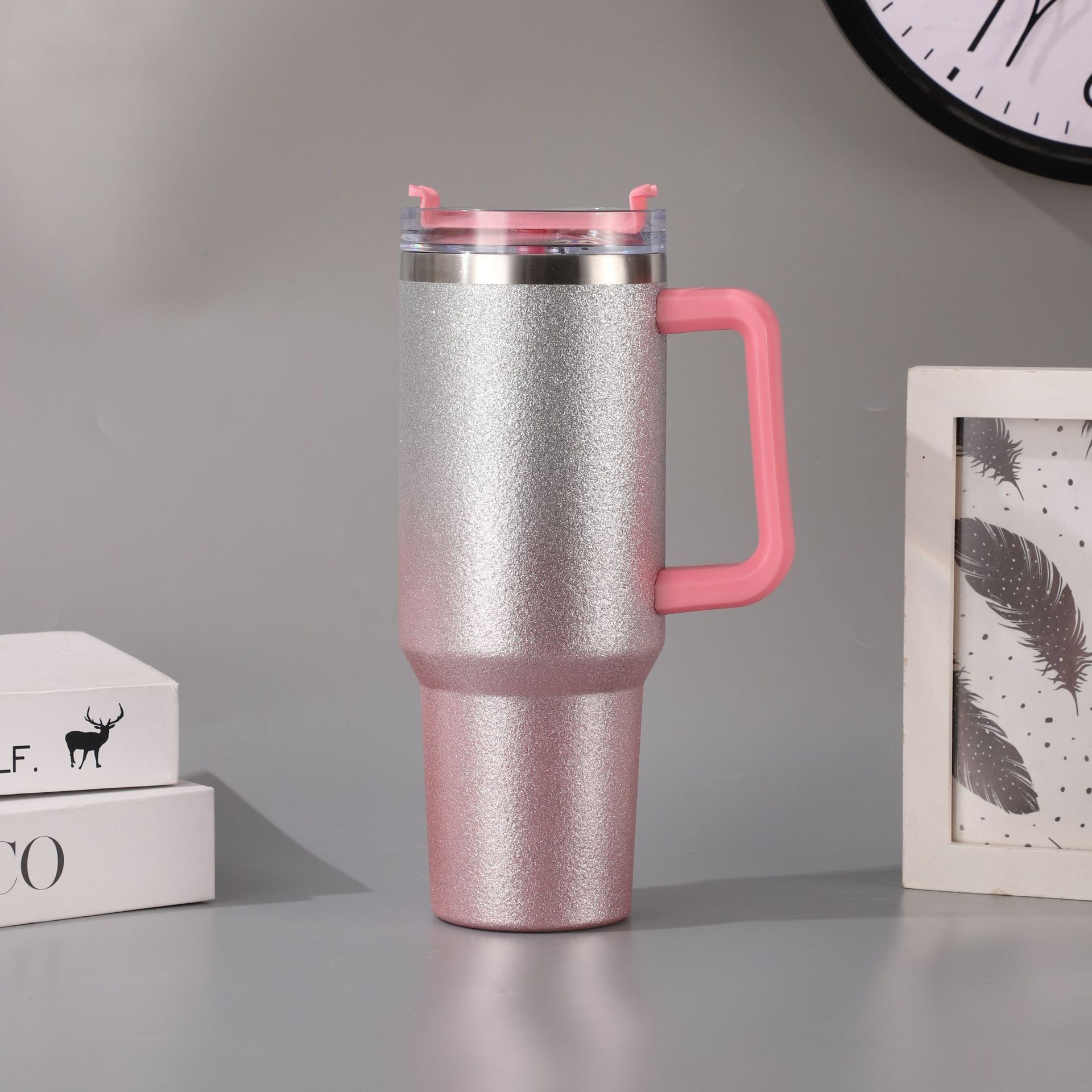 Nuevo acero inoxidable transfronterizo 304 40OZ taza de automóvil gradiente pintura de diamante de alto valor facial taza de hielo al aire libre seguro portátil