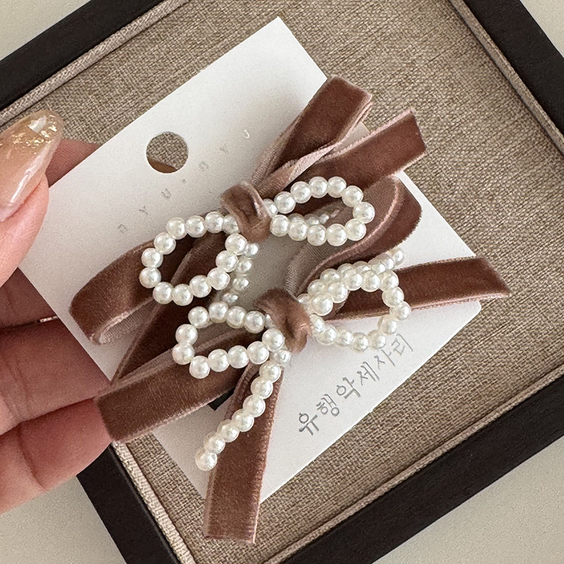 Handgjord pärlrosett sammet hårnål kvinnlig lugg klämma tillbaka huvudbonad håraccessoarer flicka sida klämma topp klämma håraccessoarer_voghion.com