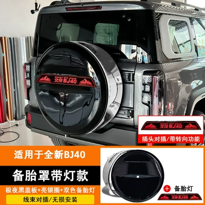 Beijing BJ40 spare tire cover, Spare wheel cover - 2024-2026-models-bj40-spare-tire-coverblackshiny-silver-rim-with-lights