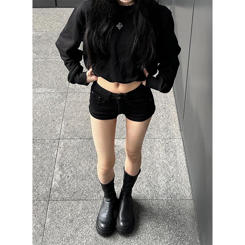 Black Denim Shorts for Women 2026 New Summer Style Low-Waist Slimming Ultra-Short Shorts for Women Elastic Tight-Fitting Hip-Hugging Hot Pants