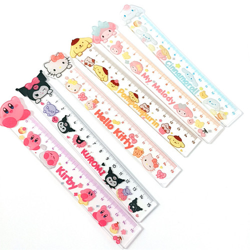 Cute cartoon Sanrio ruler double-layer transparent Kuromi Hello Kitty student standard measurable creative ruler