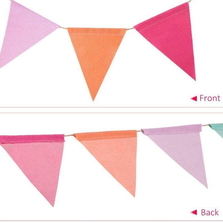 Cáñamo artificial triángulo bandera decoración de la boda fiesta tire bandera boda bandera colorida Bandera de cáñamo artificial 42 Piezas 6 colores suministro de fábrica