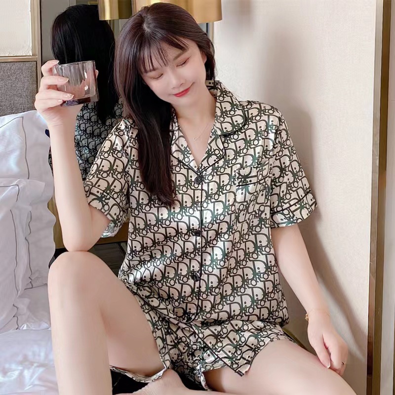 Sudeste asiático transfronterizo de verano de seda camiseta de hielo cardigan con solapa de manga corta ropa de seda set comercio exterior