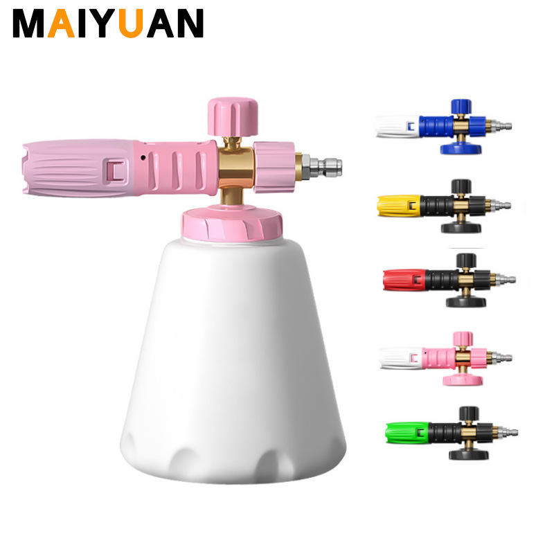 亚马逊新款粉色PA泡沫壶雪花喷壶高压水枪洗车发泡壶1000ML洗车用