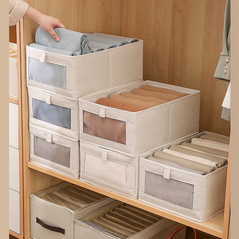 Visual Net Clothes Finishing Storage Box Fabric Cotton and Linen Storage Box Clothes Storage Home Wardrobe Japanese-style Finishing Box