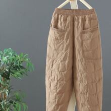 新款复古羽绒棉裤冬季2025女士时尚加厚保暖休闲裤子高腰宽松大码