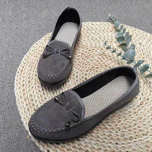 Old Beijing Cotton Shoes Spring and Autumn Flat Comfort Bowknot Cotton Shoes Women's Single Shoes Dou Dou Shoes Soft Sole One-Piece Shoes for Women