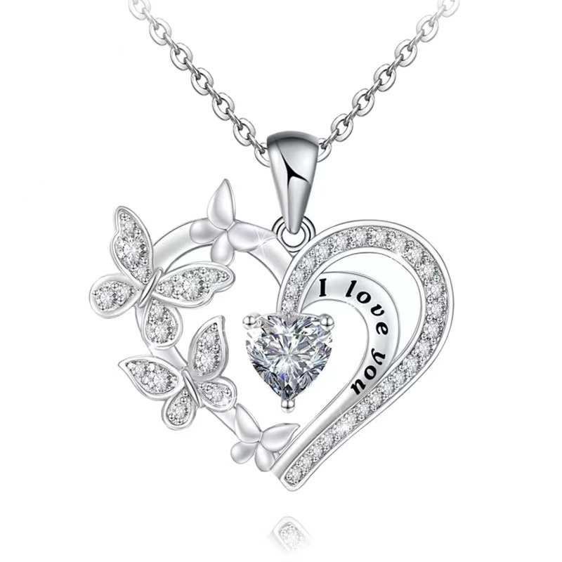 Valentine'S Day, Mother'S Day Festival Letter, Heart Shape, Butterfly Pattern Women'S Gender Inlay Design Fashion Letter Heart Shape Butterfly Alloy Inlay Rhinestones Valentine's Day Mother's Day Women's Pendant Necklace