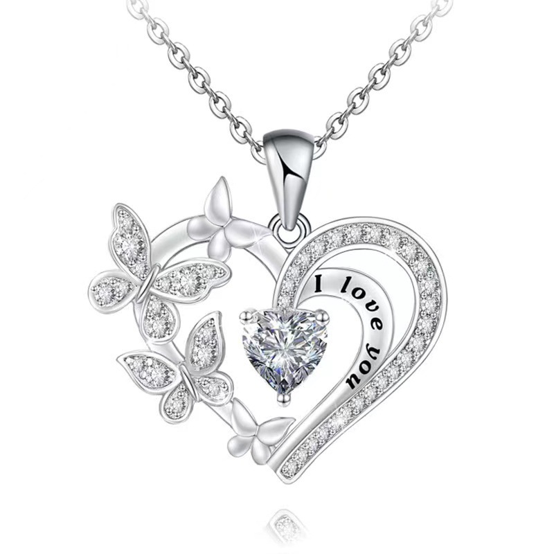 Fashion Letter Heart Shape Butterfly Alloy Inlay Rhinestones Valentine's Day Mother's Day Women's Pendant Necklace display picture 5